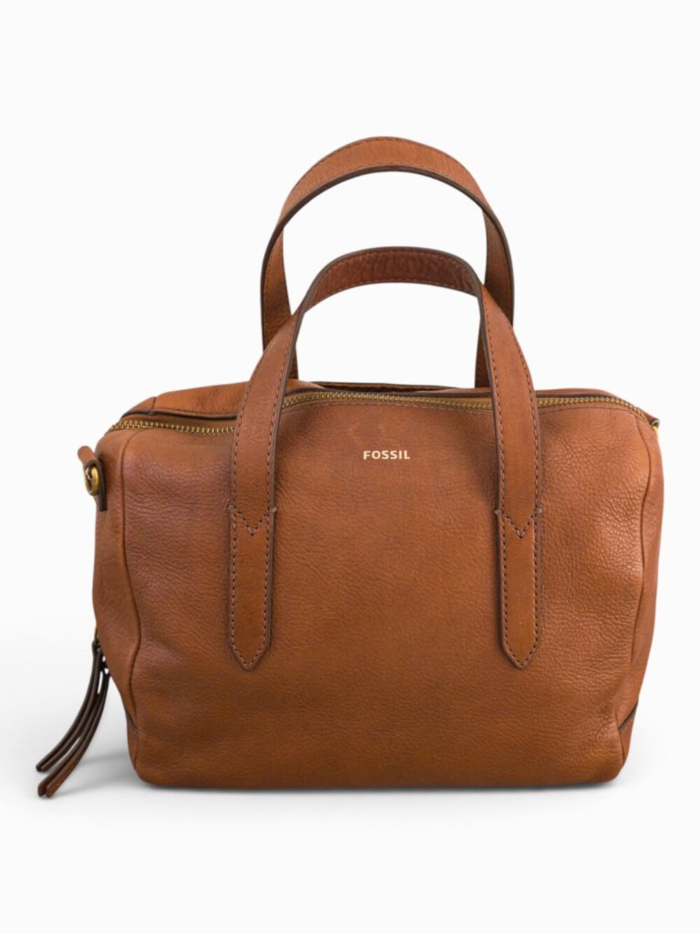 Fossil Sydney Satchel Brown Pebbled Leather Crossbody Top Handle Bag
